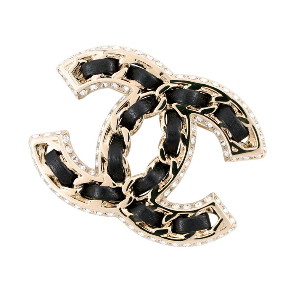 Chanel Brooch, Coco Mark, Chain Motif, Rhinestone, Leather, B25V AB5107 CHANE...
